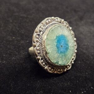 Blue Solar Quarts Set In Sterling Silver